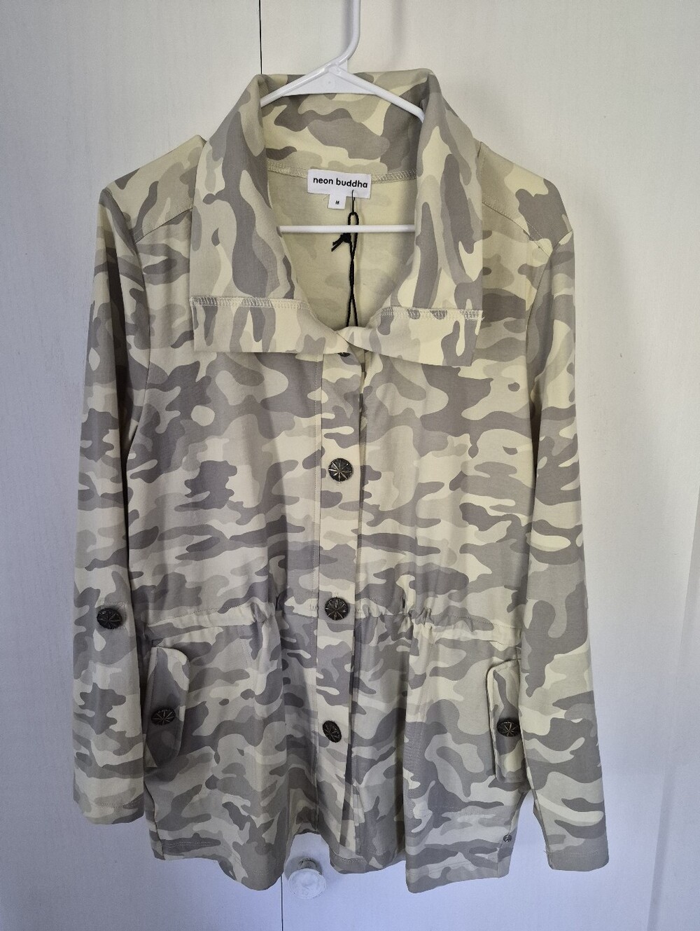 Neon Buddha Cream Camo Button Jacket